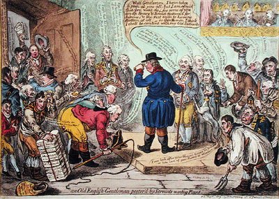 رجل نبيل إنجليزي قديم من قبل الخدم يريدون أماكن ، نشرته هانا همفري في عام 1809 (نقش ملون يدويًا) بواسطة جيمس جيلراي