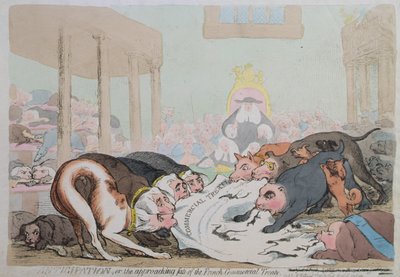الترقب ، أو مصير الاقتراب من المعاهدة التجارية الفرنسية ، التي نشرتها دبليو هولاند في عام 1786 (النقش الملون يدويًا) بواسطة جيمس جيلراي