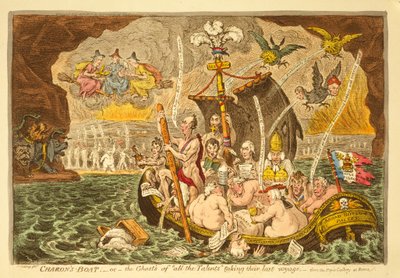 قارب Charon ، أو The Ghost&39;s of &39;All Talents&39; في آخر رحلة ، نشرتها Hannah Humphrey ، 1807 (النقش الملون يدويًا) بواسطة جيمس جيلراي