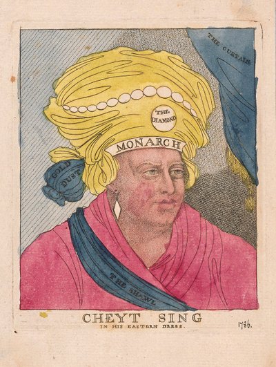 Cheyt Sing في ثوبه الشرقي ، الحانة. 1786 (نقش ملون) بواسطة جيمس جيلراي