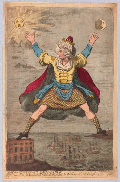 دان شو ، قدم واحدة في شارع ليدنهال والأخرى في مقاطعة البنغال ، حانة. 1788 (نقش ملون) بواسطة جيمس جيلراي