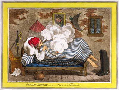 German Luxury ، أو Repos a l&39;Allemand ، نشرتها هانا همفري في عام 1800 (النقش الملون يدويًا) بواسطة James Gillray