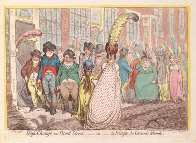 تغيير كبير في شارع Bond Street ، أو Politeness of Big World ، pub. 1796 (نقش ملون) بواسطة جيمس جيلراي
