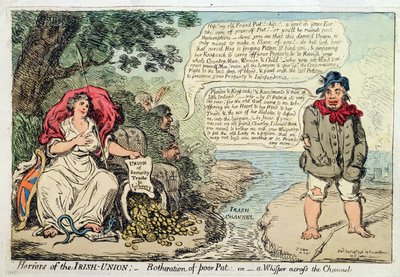 أهوال الاتحاد الأيرلندي: Botheration of Poor Pat ، أو A Whisper عبر القناة ، نشرتها Hannah Humphrey في عام 1798 (النقش اليدوي) بواسطة جيمس جيلراي
