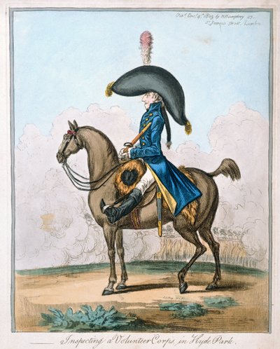 فحص فيلق المتطوعين في هايد بارك ، نشرته هانا همفري في عام 1803 (النقش الملون يدويًا) بواسطة جيمس جيلراي