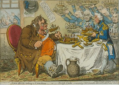 جون بول أخذ غداء ، 1798 (النقش الملون) بواسطة جيمس جيلراي