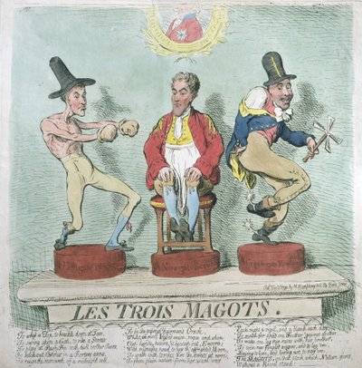 Les Trois Magots ، نشرتها هانا همفري في 1791 (النقش الملون يدويًا) بواسطة جيمس جيلراي