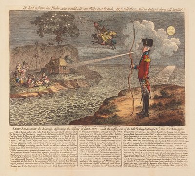 اللورد لونغبو ، المنذر ، يكتشف بؤس أيرلندا ، حانة. 1798 (نقش ملون يدوي) بواسطة جيمس جيلراي