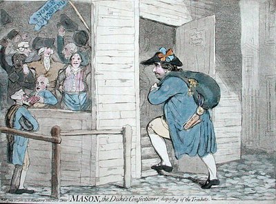 ميسون ، صانع حلوى الدوق الذي يتخلص من الحلي ، التي نشرتها هانا همفري عام 1788 (نقش ملون يدويًا) بواسطة جيمس جيلراي