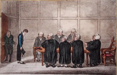 اللوحة 5 من "The Rake's Progress at the University" ، التي نشرتها هانا همفري عام 1806 (نقش ملون يدويًا) بواسطة جيمس جيلراي