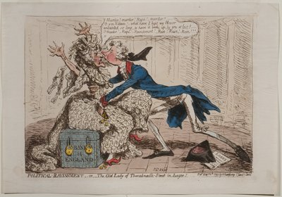 التمزق السياسي ، أو السيدة العجوز لشارع ثريدنديل في خطر !، نشرته هانا همفري ، 1797 (النقش الملون يدويًا) بواسطة جيمس جيلراي
