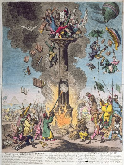 Siege de la Colonne de Pompee ، أو Science in the Pillory ، التي نشرها H.Humphrey في عام 1799 (النقش ، النقش ومرحاض) بواسطة جيمس جيلراي