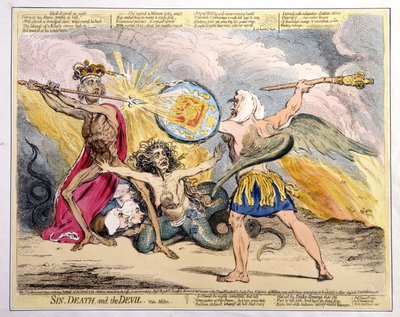 الخطيئة والموت والشيطان ، نشرته هانا همفري في 1792 (النقش اليدوي) بواسطة جيمس جيلراي
