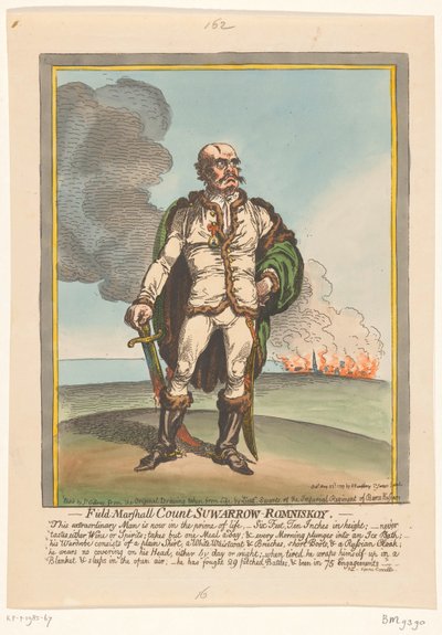رسم كاريكاتوري لألكسندر سوفوروف 1799 فيلد مارشال كونت Suwarrow-Romniskoy (العنوان على الكائن) بواسطة جيمس جيلراي