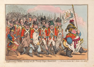 ميليشيا تكميلية ، تتحول إلى عشرين يومًا من التسلية ، حانة. 1796 (نقش ملون) بواسطة James Gillray