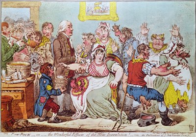 The Cow Pock أو التأثيرات الرائعة للتلقيح الجديد ، نشر بواسطة H.Humphrey ، 1809 بواسطة جيمس جيلراي