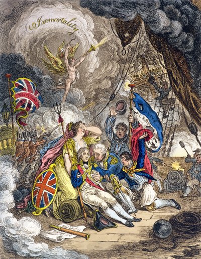 وفاة اللواء اللورد نيلسون في لحظة الانتصار! نشرته هانا همفري عام 1805 (نقش يدوي) بواسطة جيمس جيلراي