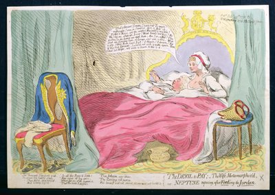 الشيطان للدفع: الزوجة Metamorphos&39;d ، أو Neptune Repause after Fords the Jordan ، نشرته هانا همفري في 1791 (النقش اليدوي) بواسطة جيمس جيلراي