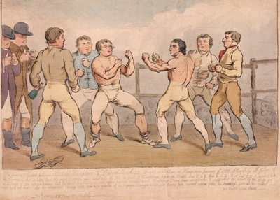 المعركة الشهيرة بين ريتشارد همفريز ودانيال ميندوزا ، 9 يناير 1788 ، حانة. 1788 (نقش ملون) بواسطة جيمس جيلراي