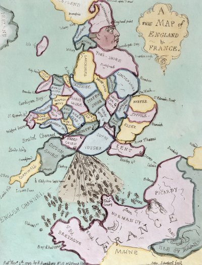الغزو الفرنسي ، أو جون بول بومباند بوم بومس ، نشرته هانا همفري في 1793 (النقش الملون يدويًا) بواسطة جيمس جيلراي