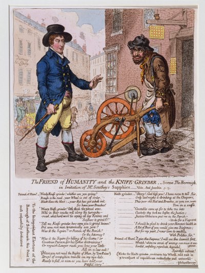 صديق الإنسانية ومطحنة السكين ، التي نشرتها هانا همفري في عام 1797 (النقش الملون يدويًا) بواسطة جيمس جيلراي