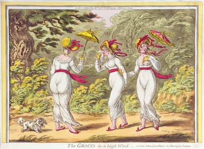 النعم في ريح عالية ، مشهد مأخوذ من الطبيعة في حدائق كينسينغتون ، الحانة. هانا همفري ، 1810 بواسطة جيمس جيلراي