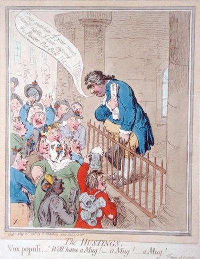 The Hustings ، التي نشرتها هانا همفري عام 1796 (نقش ملون يدويًا) بواسطة جيمس جيلراي
