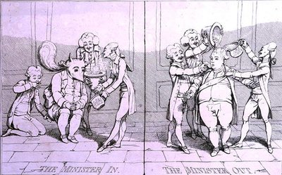 The Minister In - The Minister Out ، الذي نشره ويليام همفري عام 1782 (حفر) بواسطة جيمس جيلراي