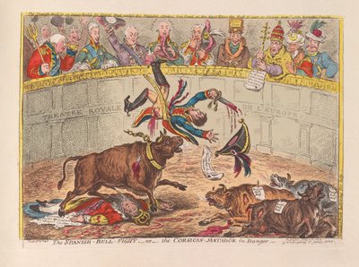 قتال الثور الإسباني أو الكورديكان ماتادور في الحانة ، الحانة. 1805 (نقش يدوي) بواسطة جيمس جيلراي