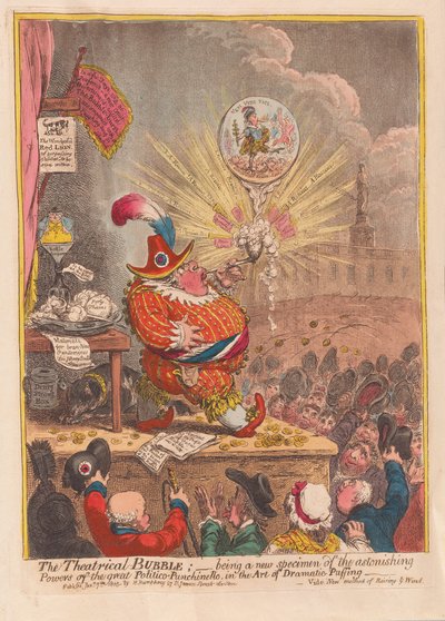 The Theatrical Bubble: كونها عينة جديدة من السلطات المدهشة من Politico-Punchinello العظيمة في فن النفخ الدرامي ، الحانة. 1805 (نقش يدوي) بواسطة جيمس جيلراي