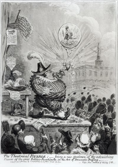 The Theatrical Bubble ... التي نشرتها هانا همفري (fl.1778-1822) 1805 (النقش و الماء) بواسطة جيمس جيلراي