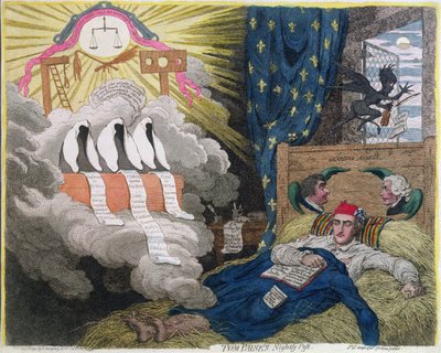 Tom Paine&39;s Nightly Pest ، نشرته هانا همفري في 1792 (النقش الملون يدويًا) بواسطة جيمس جيلراي