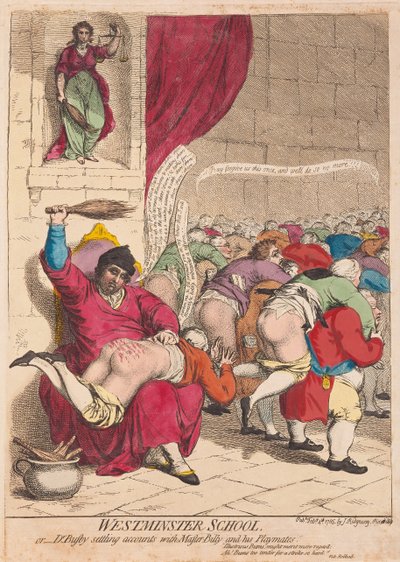 مدرسة Westminster أو Dr Busby تسوية الحسابات مع Master Billy وزملائه في الحانة. 1785 (نقش يدوي) بواسطة جيمس جيلراي