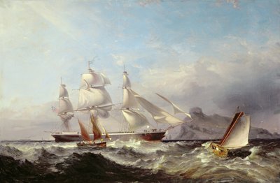 سفينة مجز قبالة منارة مومبلز ، سوانسي بواسطة James Harris of Swansea