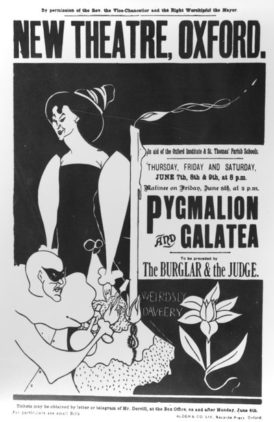 ملصق لإنتاج &39;Pygmalion and Galatea&39; في المسرح الجديد ، أكسفورد ، 7-9 يونيو 1894 بواسطة جيمس هيرن