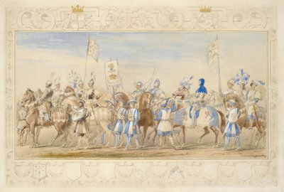 استمرار حاشية ماركيز ووترفورد ، فارس التنين وفيكونت ألفورد ، فارس الأسد الأسود ، 1839 (قلم رصاص ، مرحاض ، غواش وطلاء ذهبي على ورق) (انظر أيضًا 366229) بواسطة جيمس هنري نيكسون