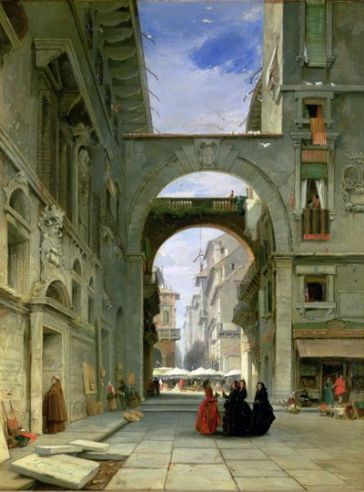 Piazza dei Signori في فيرونا مع Market Place ، 1844 بواسطة جيمس هولاند