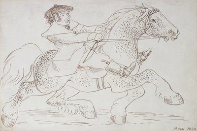 تاجر خيول يضع شاب كليديسدال من خلال خطواته ، 1830 (حبر بني داكن على الورق) بواسطة جيمس هاو