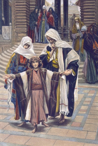 وجد يسوع - وجد يسوع - من "" حياة ربنا يسوع المسيح "- 1899 بقلم جيمس تيسو - وجد يسوع في الهيكل - حياة ربنا يسوع المسيح ، بقلم جاك جوزيف (جاك جوزيف) تيسو ديت جيمس تيسو ( 1836-1902) بواسطة جيمس جاك جوزيف تيسو