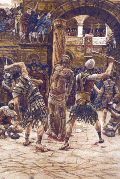 La flogging du visage - جلد الوجه - من "" حياة ربنا يسوع المسيح "- 1899 بقلم جيمس تيسو - La vie de notre lord يسوع المسيح ، بقلم جاك جوزيف (جاك جوزيف) تيسو ديت جيمس تيسو ( 1836-1902) بواسطة جيمس جاك جوزيف تيسو