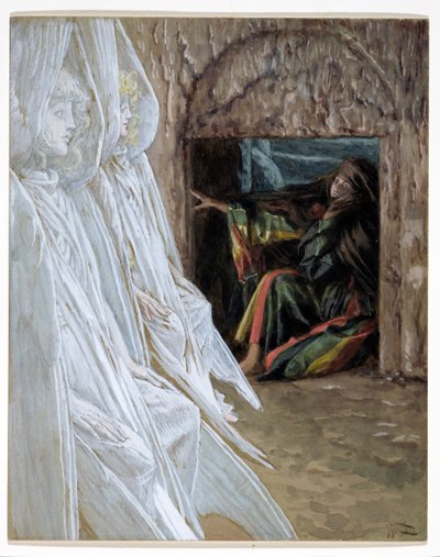 تتساءل ماري المجدلية عن الملائكة في القبر ، توضيح لحياة المسيح ، c.1886-94 (مرحاض وغواش على ورق مقوى) بواسطة جيمس جاك جوزيف تيسو