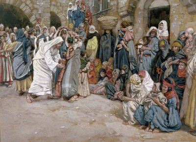 يعاني الأطفال الصغار ليأتون إلي ، توضيح لحياة المسيح ، c.1886-96 (غواش على ورق مقوى) بواسطة جيمس جاك جوزيف تيسو