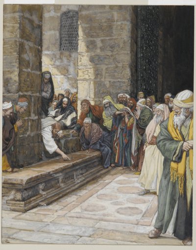 المرأة الزانية - المسيح يكتب على الأرض ، صورة من حياة ربنا يسوع المسيح ، 1886-1894 (مرحاض على الجرافيت على ورق) بواسطة جيمس جاك جوزيف تيسو