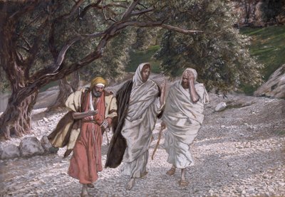 التلاميذ على الطريق إلى عمواس ، رسم توضيحي لحياة المسيح ، c.1884-96 (مرحاض وغواش على ورق مقوى) بواسطة جيمس جاك جوزيف تيسو
