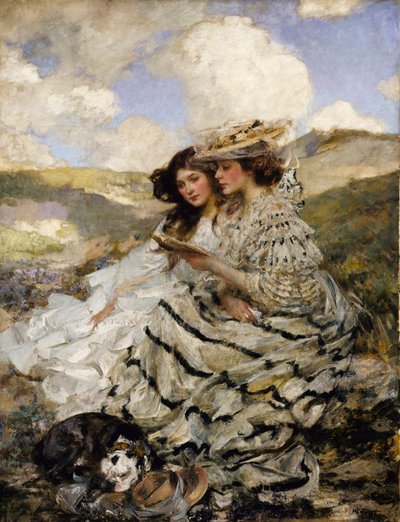 على الكثبان الرملية السيدة شانون وكيتي ، كاليفورنيا. 1900-1910. بواسطة جيمس جيبوسا شانون