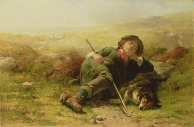 صبي الراعي وكلبه الأغنام يهملان واجبهما ، 1851 بواسطة جيمس جون هيل