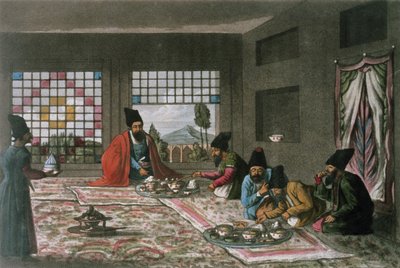 إفطار فارسي من "رحلة ثانية عبر بلاد فارس 1810-1816" نقشها ثيودور هـ. فيلدينغ (1781-1851) بواسطة جيمس جستنيان (بعد) مورييه