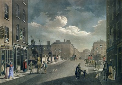 منظر من شارع كابيل ، يطل على جسر إسيكس ، دبلن ، من "مجموعة العشرين من مناظر دبلن" ، 1797 بواسطة جيمس مالتون