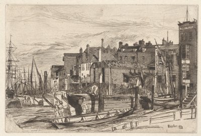 شرطة التايمز (Wapping Wharf) ، من مجموعة التايمز (سلسلة من ستة عشر نقشًا لمشاهد على نهر التايمز وموضوعات أخرى) بواسطة جيمس أبوت ماكنيل ويسلر