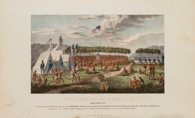 منظر للمعاهدة الكبرى التي عُقدت في برايري دو شين، سبتمبر 1825، من محفظة السكان الأصليين بواسطة جيمس أوتو لويس